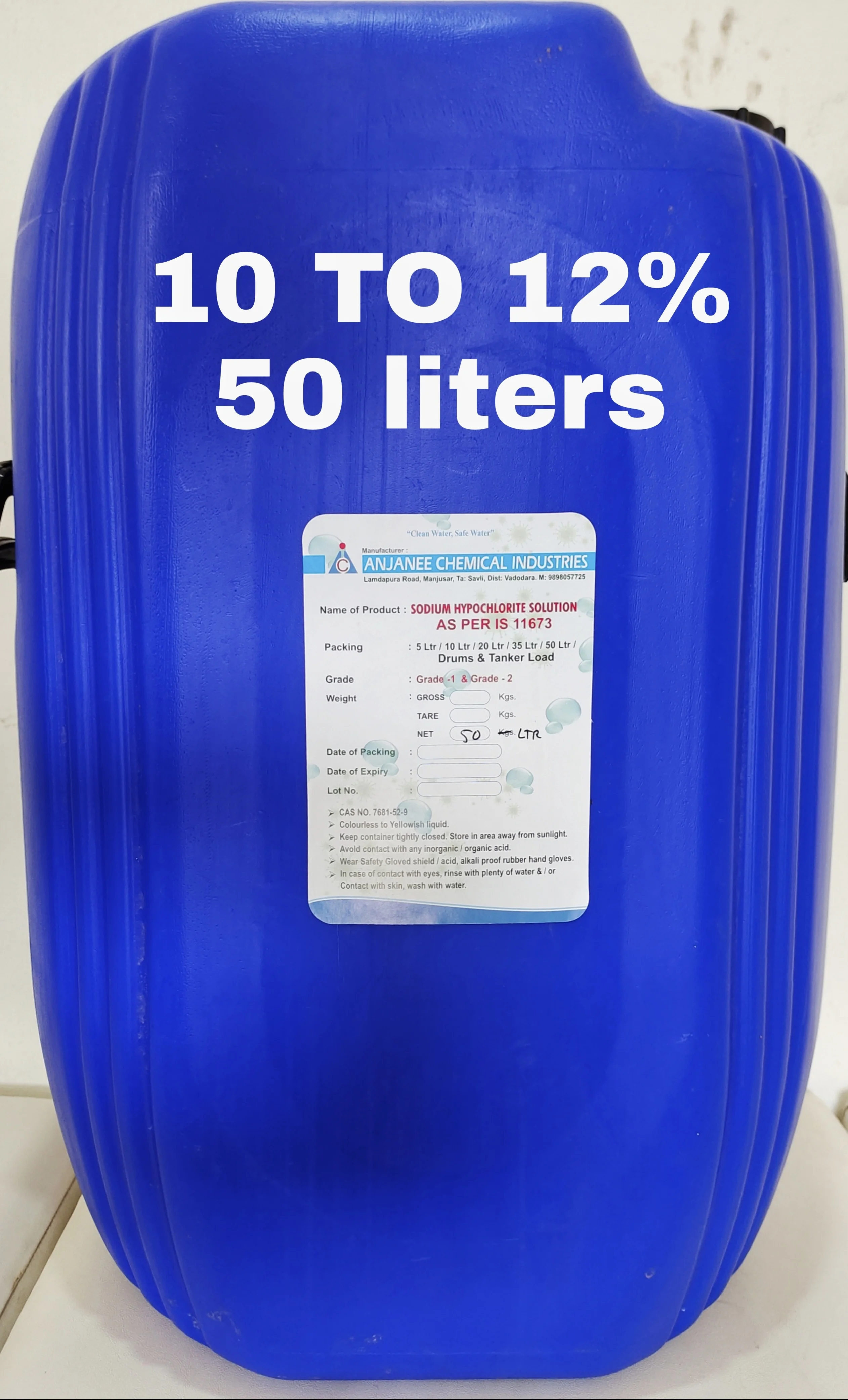 Sodium Hypochlorite - 10 TO 12% - 50liter